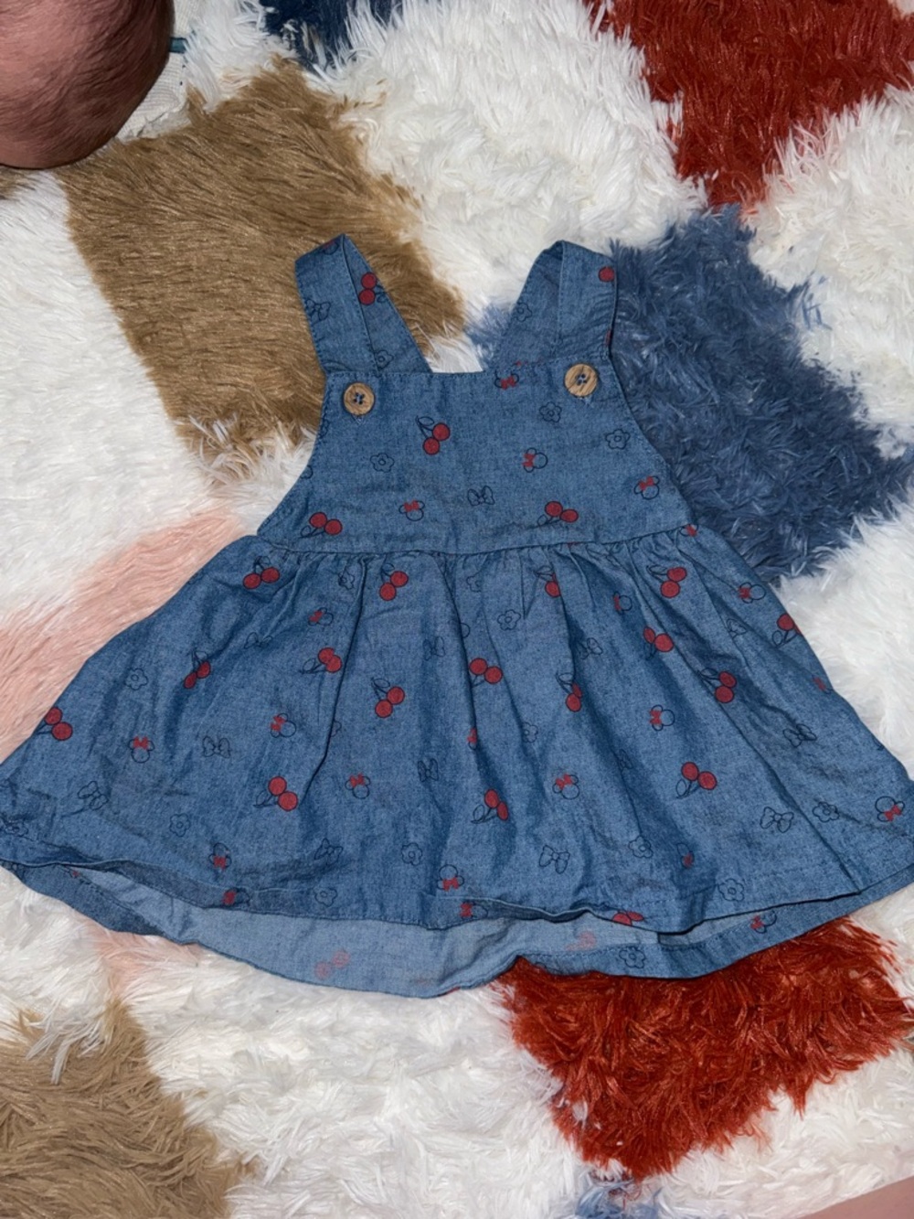 Baby Disney Blue Denim-Style Cherry Print Jumper Dress